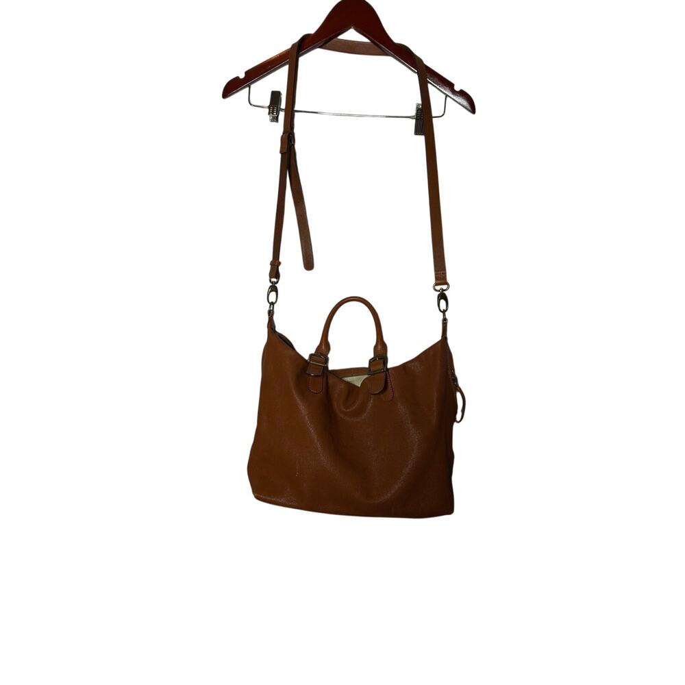 Mark & Graham Brooklyn Buckle Bag in brown tan leather